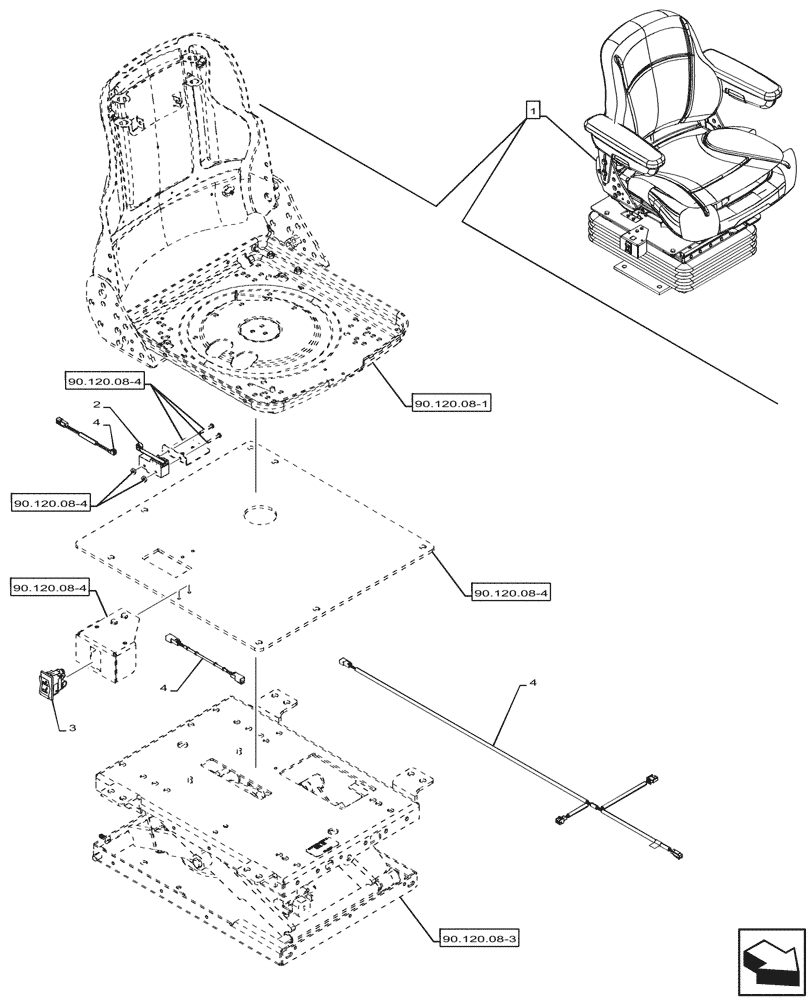 Схема запчастей Case 580SN WT - (55.512.260) - VAR - 747770 - CAB, SEAT AIR SUSPENSION, CLOTH, SWITCH, HARNESS (55) - ELECTRICAL SYSTEMS