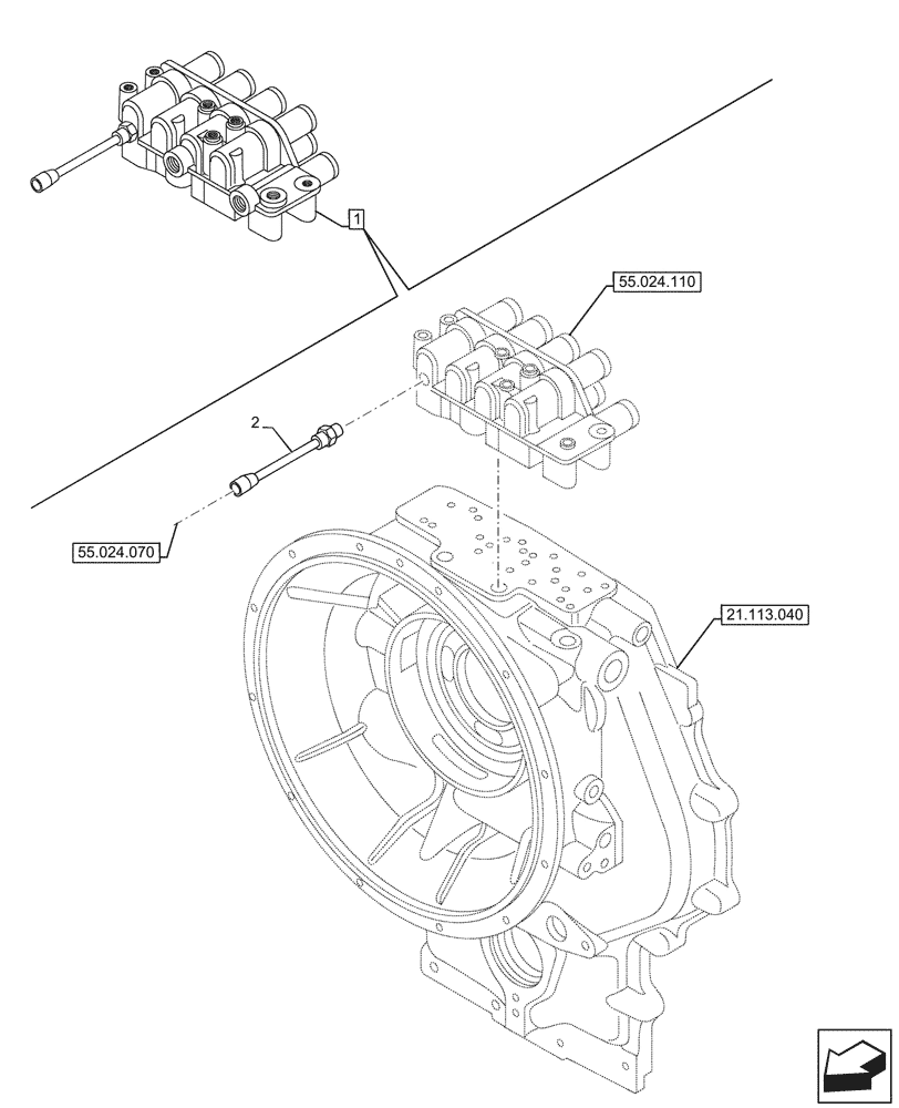 Схема запчастей Case 590SN - (55.021.030) - TRANSMISSION, POWERSHIFT, CONTROL VALVE, COMPONENTS, PRESSURE SWITCH, 4WD (55) - ELECTRICAL SYSTEMS