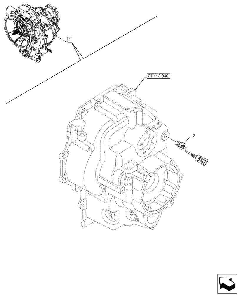 Схема запчастей Case 590SN - (55.022.060) - VAR - 423062 - TRANSMISSION, POWERSHIFT, COMPONENTS, TEMPERATURE, SENSOR, 4WD (55) - ELECTRICAL SYSTEMS