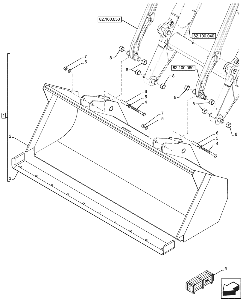 Схема запчастей Case 580N - (82.300.010) - VAR - 423079 - BUCKET, 82INCH/2083MM LONG LIP (82) - FRONT LOADER & BUCKET