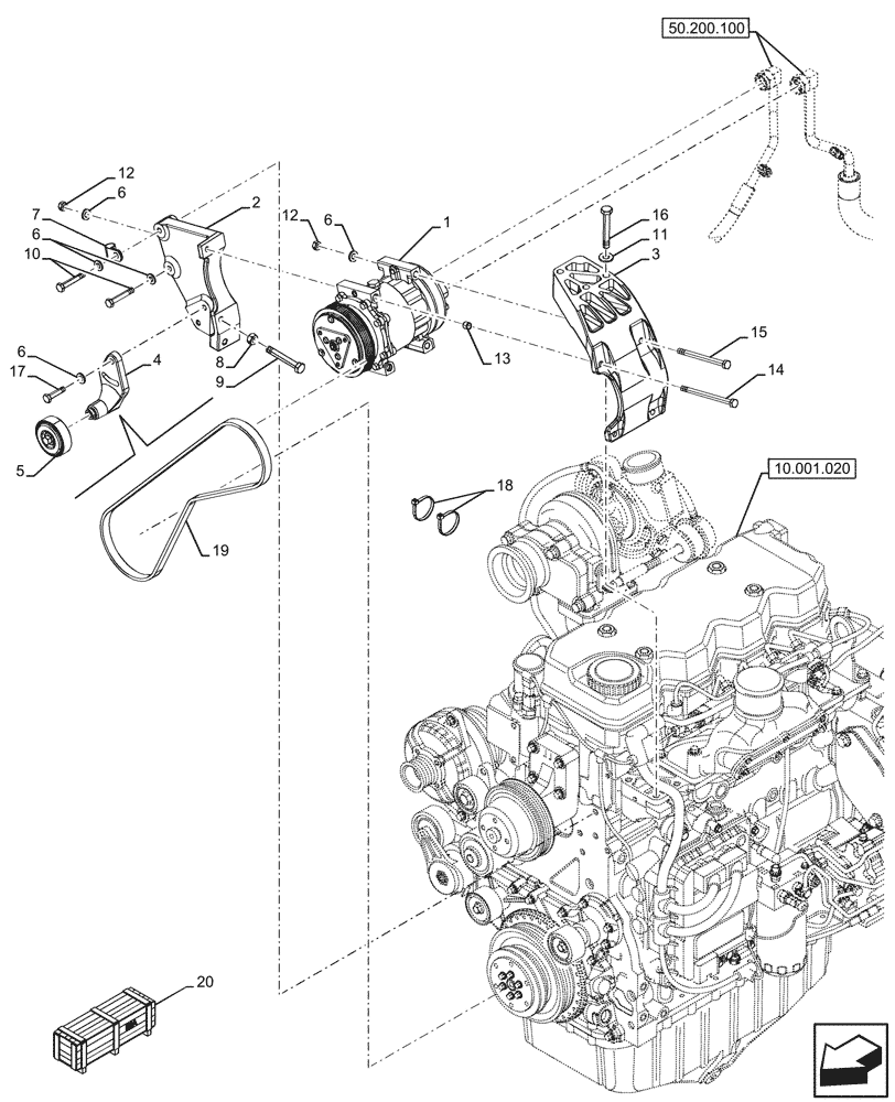 Схема запчастей Case 580SN - (50.200.090) - VAR - 747853, 747855 - AIR CONDITIONING, COMPRESSOR (50) - CAB CLIMATE CONTROL