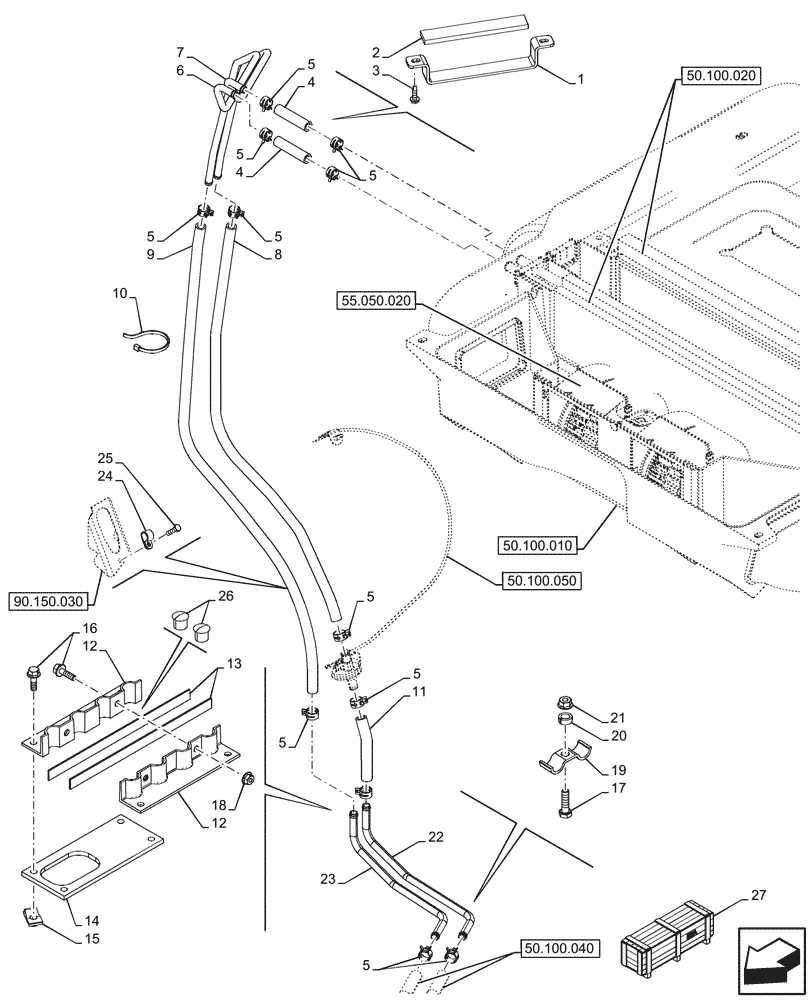 Схема запчастей Case 590SN - (50.100.030) - VAR - 747853, 747854, 747855 - CAB, HEATER, HOSE (50) - CAB CLIMATE CONTROL