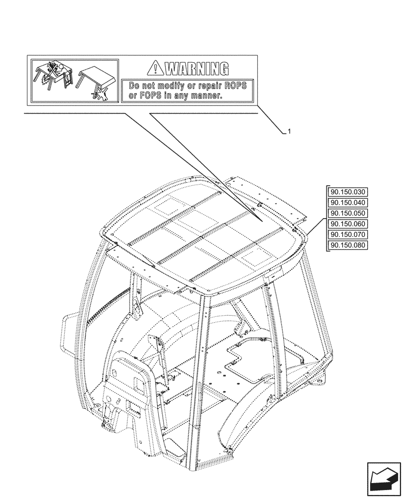 Схема запчастей Case 580SN - (90.108.155) - VAR - 747853, 747854, 747855, 747882, 747883 - CAB, WARNING DECAL (90) - PLATFORM, CAB, BODYWORK AND DECALS