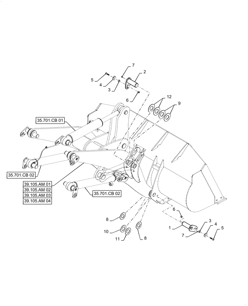 Схема запчастей Case 521G - (39.105.050) - VAR - 782537, 424920, 482047, 424988, 424250, 734007, 424249, 424914, 424986 - LIFT ARM, PIN, SET (39) - FRAMES AND BALLASTING