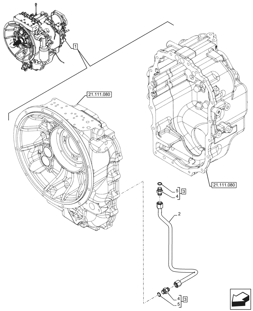 Схема запчастей Case 590SN - (21.103.040) - VAR - 423061 - TRANSMISSION, SEMI-POWERSHIFT, COMPONENTS, OIL LINE, INTERNAL, 4WD (21) - TRANSMISSION