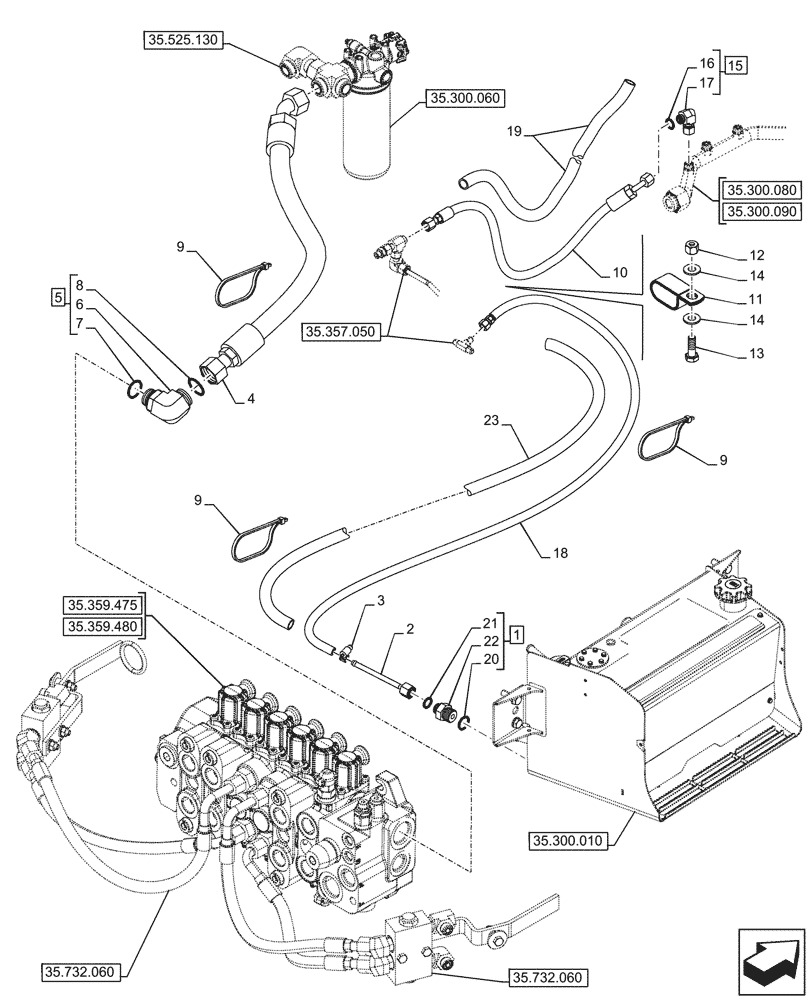 Схема запчастей Case 580N - (35.732.070) - STABILIZER, CONTROLS, PILOT CONTROLS, LINE (35) - HYDRAULIC SYSTEMS