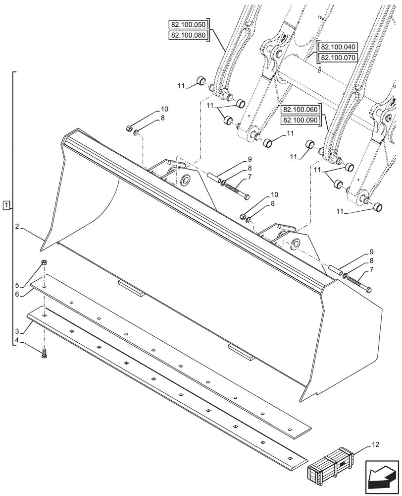 Схема запчастей Case 580SN - (82.300.050) - VAR - 423003, 747657 - BUCKET W/ CUTTING EDGE, 93INCH/2362MM LONG LIP (82) - FRONT LOADER & BUCKET