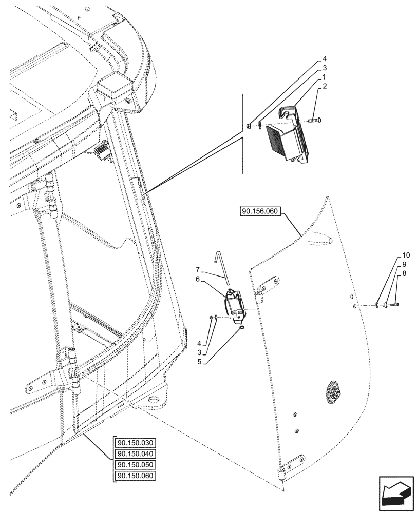 Схема запчастей Case 580SN WT - (90.156.080) - VAR - 747853, 747854, 747855 - CAB, LEFT, LATERAL WINDOW, HANDLE, LATCH (90) - PLATFORM, CAB, BODYWORK AND DECALS