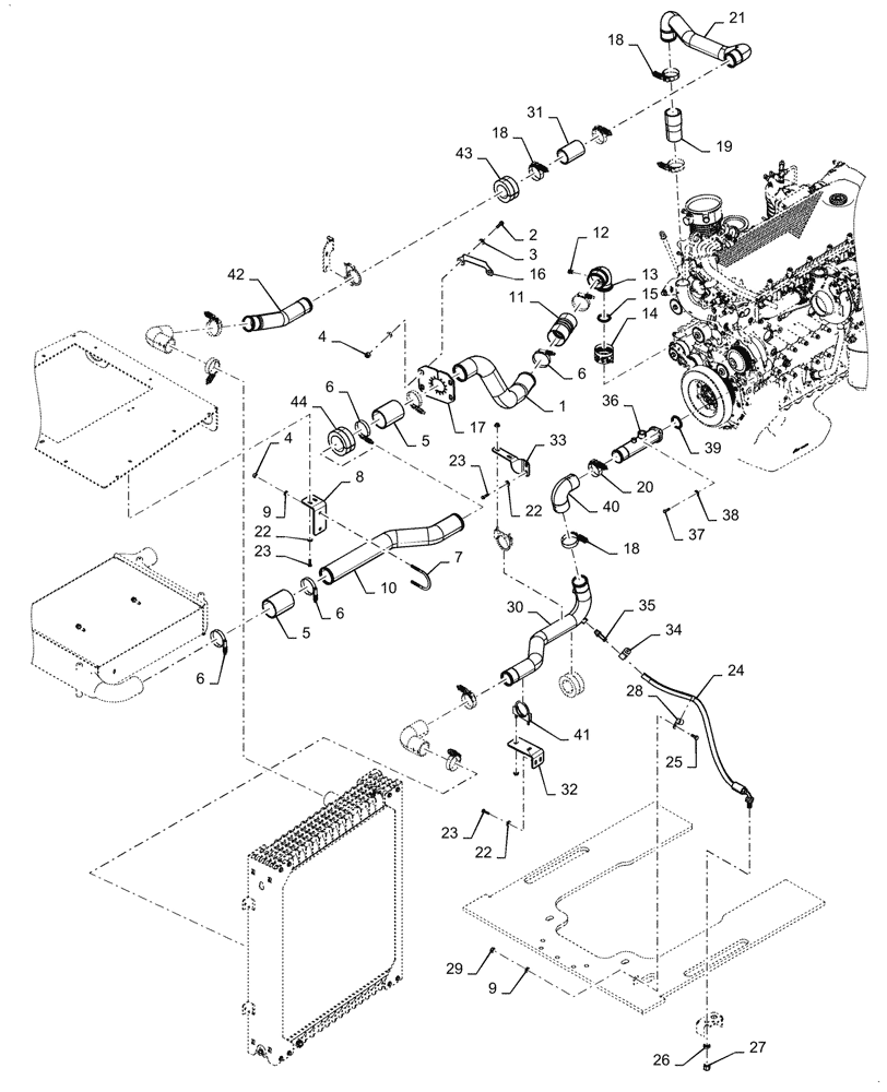 Схема запчастей Case 1121G - (10.400.030[01]) - COOLING SYSTEM LINE INSTALLATION (10) - ENGINE