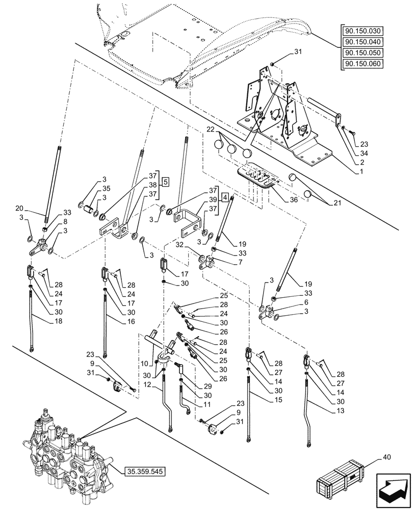 Схема запчастей Case 580SN - (35.356.070) - BACKHOE CONTROL VALVE, 7-SPOOL, MECHANICAL CONTROL, STANDARD DIPPER, W/O 2 LEVER CONTROLS, W/ DOUBLE AUXILIARY, MOUNTING PARTS (35) - HYDRAULIC SYSTEMS