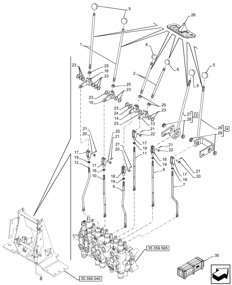 Схема запчастей Case 590SN - (35.356.030) - BACKHOE CONTROL VALVE, 8-SPOOL, MECHANICAL CONTROL, EXTANDABLE DIPPER, FOOT SWING, W/O 2 LEVER CONTROLS, W/O DOUBLE AUXILIARY, MOUNTING PARTS (35) - HYDRAULIC SYSTEMS