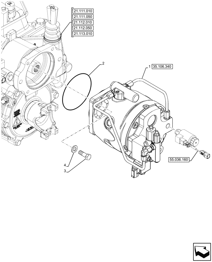 Схема запчастей Case 580SN WT - (35.106.330) - VARIABLE DISPLACEMENT HYDRAULIC PUMP (W/ POWER LIFT, W/ DUAL BATTERIES) (35) - HYDRAULIC SYSTEMS