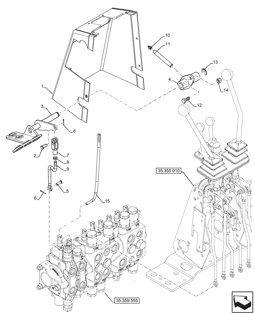 Схема запчастей Case 580SN - (35.355.070) - 8-SPOOL, BACKHOE CONTROL VALVE, MECHANICAL CONTROLS, EXTANDABLE DIPPER, HAND SWING, W/ 2 LEVER CONTROLS, W/ DOUBLE AUXILIARY, MOUNTING PARTS (35) - HYDRAULIC SYSTEMS