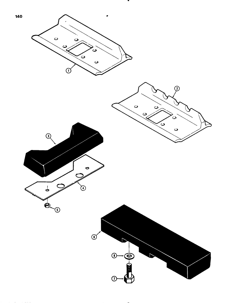 Схема запчастей Case 455B - (140) - TRACK SHOES, ONE BAR GROUSER, OPEN CENTER (04) - UNDERCARRIAGE