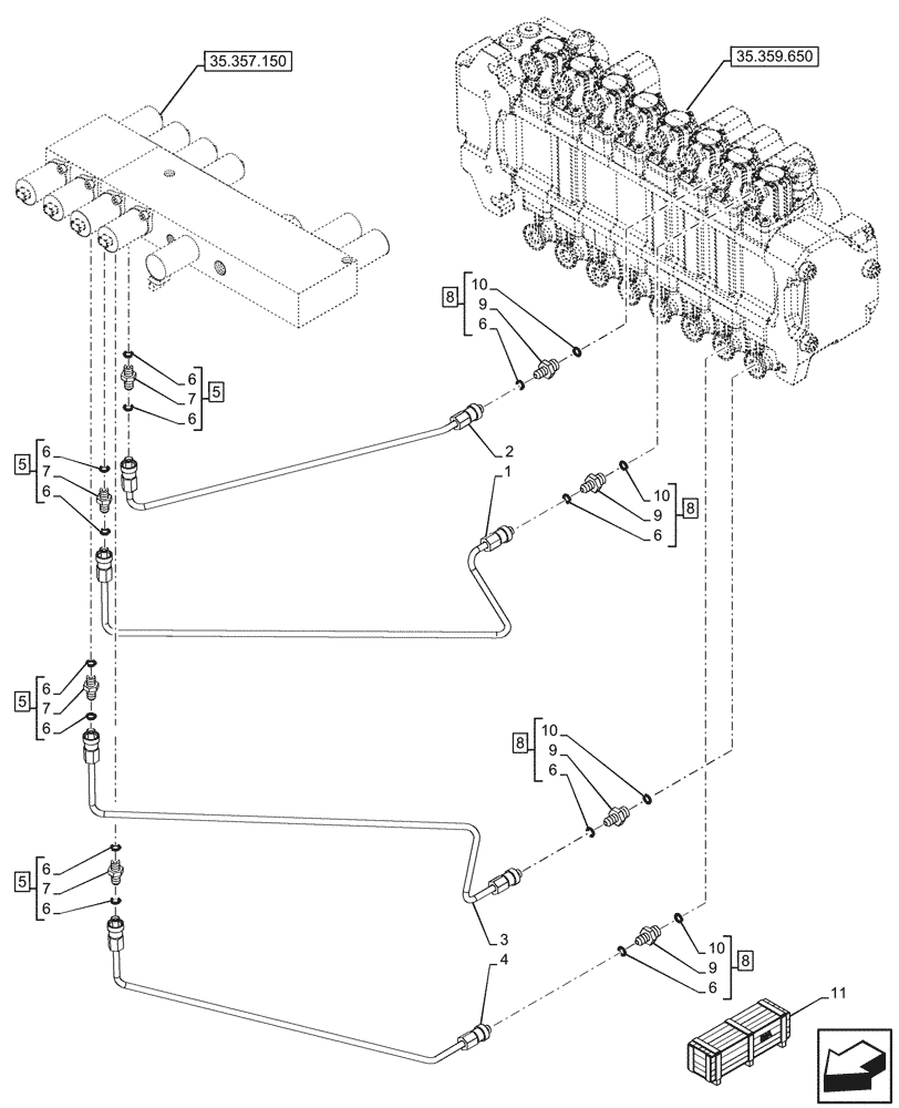 Схема запчастей Case 590SN - (35.357.280) - 8-SPOOL, PRESSURE CONTROL VALVE, LINE, EXTANDABLE DIPPER, W/ PILOT CONTROLS, W/ DOUBLE AUXILIARY HYDRAULIC (35) - HYDRAULIC SYSTEMS