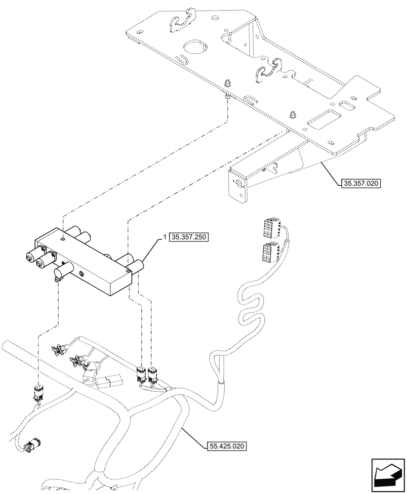 Схема запчастей Case 580N - (35.357.240) - 6-SPOOL, PRESSURE CONTROL VALVE, STANDARD DIPPER, W/ PILOT CONTROLS, MOUNTING PARTS (35) - HYDRAULIC SYSTEMS