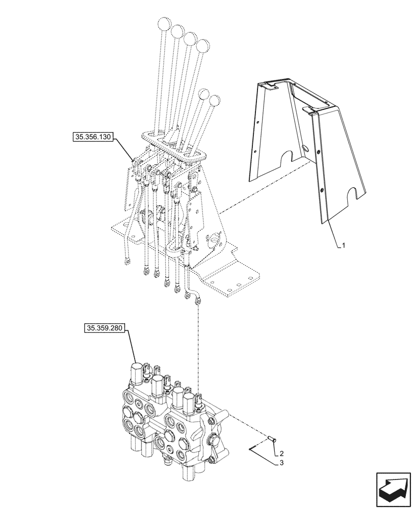 Схема запчастей Case 580N - (35.356.100) - BACKHOE CONTROL VALVE, 6-SPOOL, MECHANICAL CONTROL, STANDARD DIPPER, FOOT SWING, BRAZIL, W/ 2 LEVER CONTROLS, MOUNTING PARTS (35) - HYDRAULIC SYSTEMS