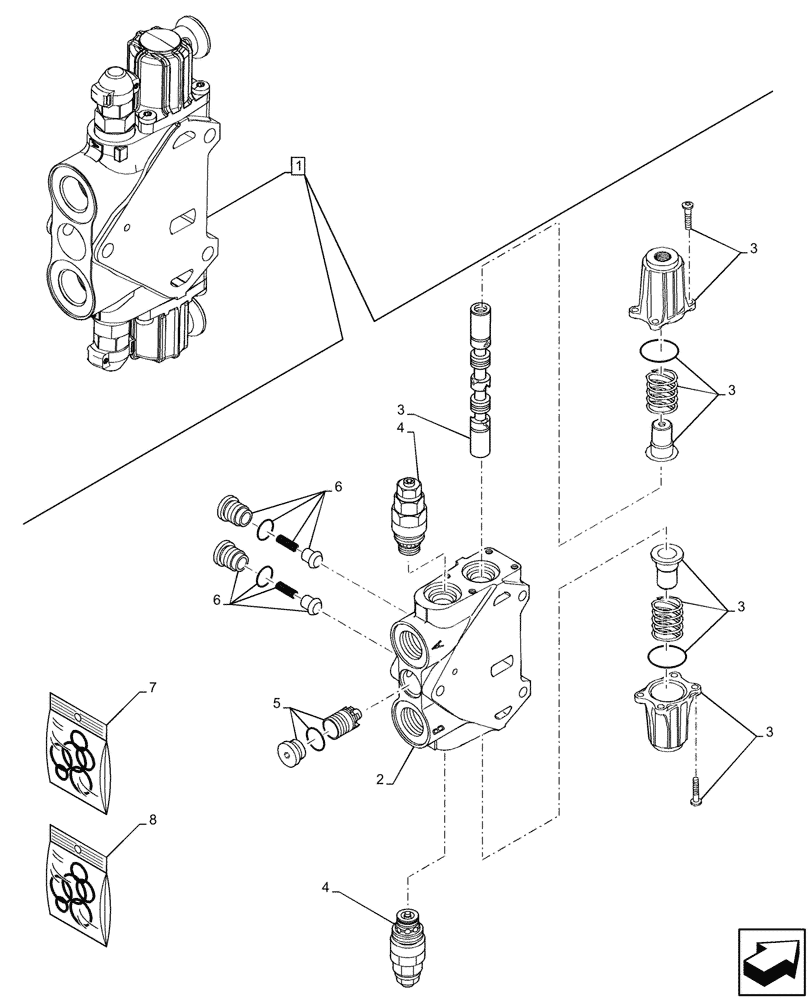 Схема запчастей Case 590SN - (35.359.590) - 6-SPOOL, 7-SPOOL, 8-SPOOL, BACKHOE CONTROL VALVE, SWING SECTION, COMPONENTS (35) - HYDRAULIC SYSTEMS