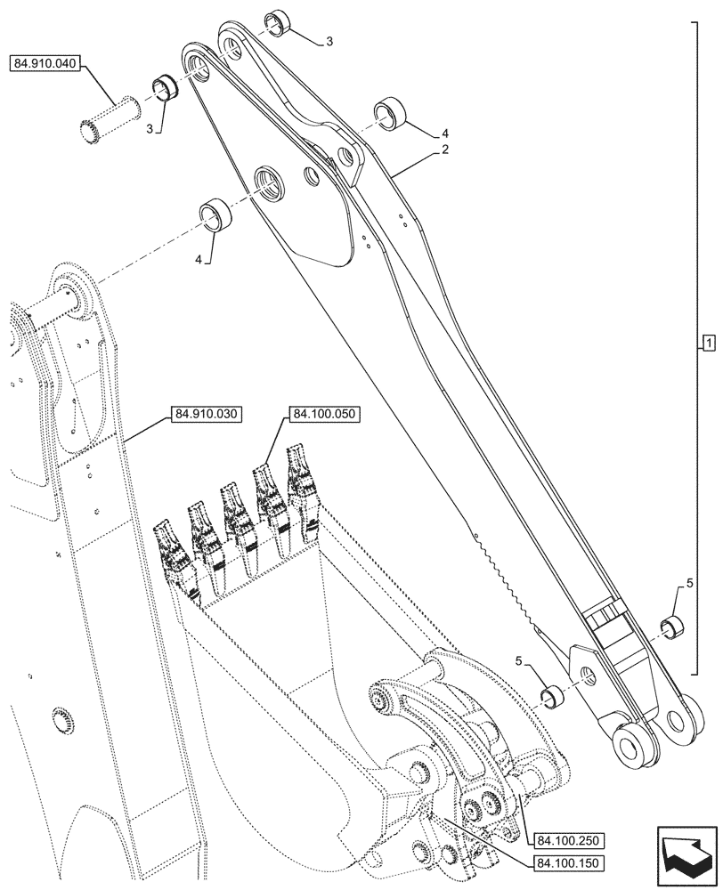 Схема запчастей Case 580SN - (84.912.100) - STANDARD DIPPER, W/O HYDRAULIC COUPLER (84) - BOOMS, DIPPERS & BUCKETS