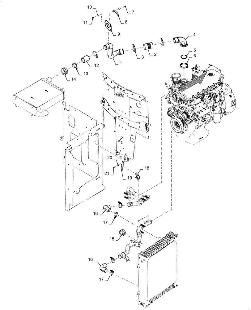 Схема запчастей Case 1121G - (10.400.030[02]) - COOLING SYSTEM LINE INSTALLATION (10) - ENGINE