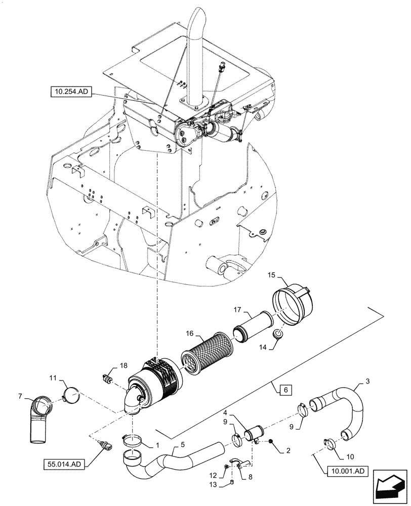 Схема запчастей Case SR240 - (10.202.AB) - AIR CLEANER & INTAKE PARTS (10) - ENGINE