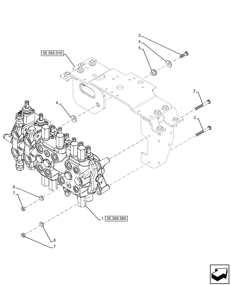 Схема запчастей Case 580SN WT - (35.359.555) - 8-SPOOL, BACKHOE CONTROL VALVE, EXTANDABLE DIPPER, HAND SWING, W/ 2 LEVER CONTROLS, W/ DOUBLE AUXILIARY HYDRAULIC, MOUNTING PARTS (35) - HYDRAULIC SYSTEMS