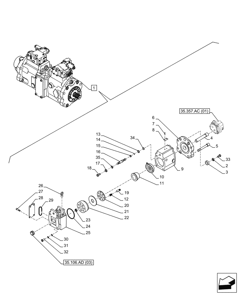 Схема запчастей Case CX210D LC LR - (35.106.AD[02]) - VARIABLE DELIVERY HYDRAULIC PUMP, COMPONENTS (35) - HYDRAULIC SYSTEMS