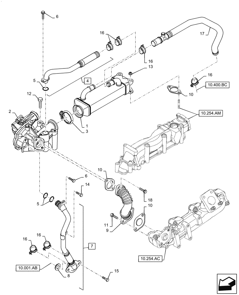 Схема запчастей Case TR320 - (10.501.AB) - EXHAUST SYSTEM, EGR, HEAT EXCHANGER (10) - ENGINE