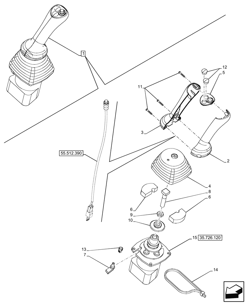 Схема запчастей Case 590SN - (35.726.160) - 6-SPOOL, 7-SPOOL, JOYSTICK, LH, W/ PILOT CONTROLS, W/O AUXILIARY HYDRAULIC, COMPONENTS (35) - HYDRAULIC SYSTEMS