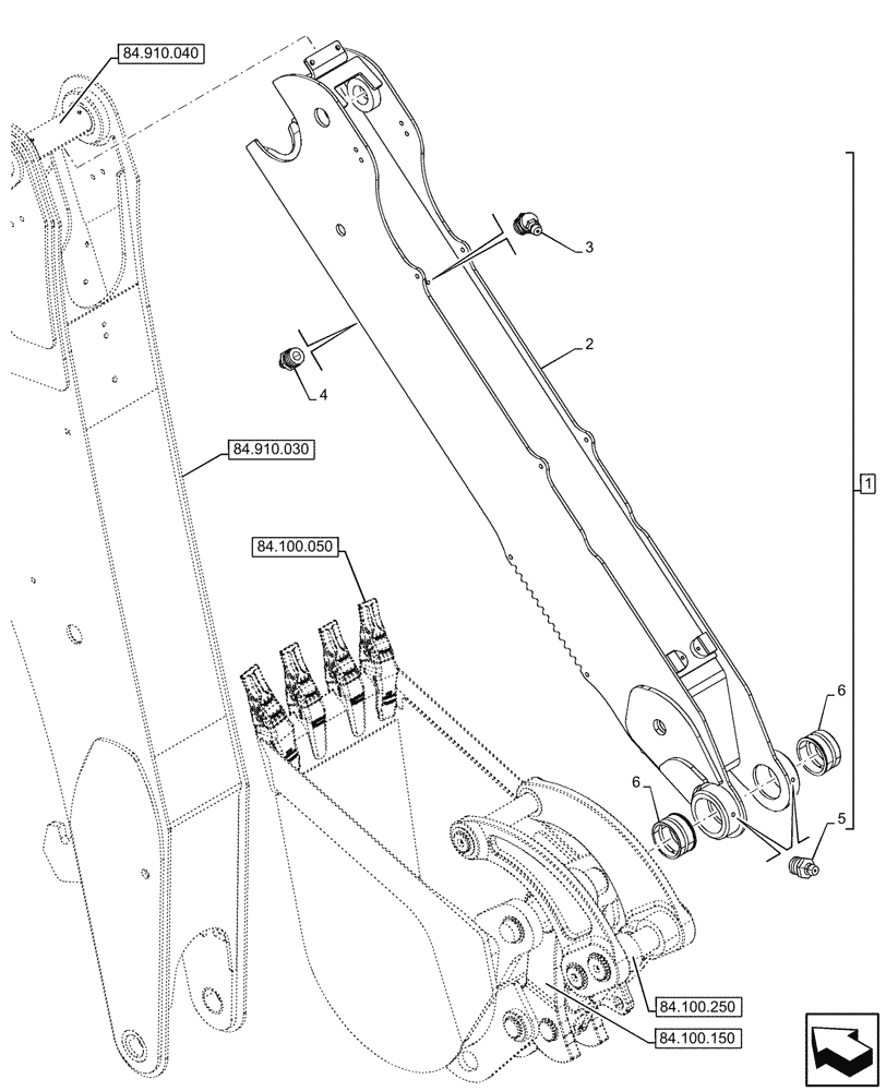 Схема запчастей Case 580SN - (84.912.150) - EXTENDABLE DIPPER, W/ HYDRAULIC COUPLER (84) - BOOMS, DIPPERS & BUCKETS