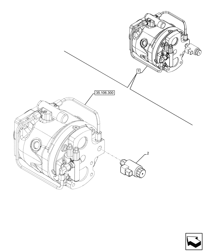 Схема запчастей Case 590SN - (55.036.130) - VARIABLE DISPLACEMENT HYDRAULIC PUMP (W/ POWER LIFT, W/O DUAL BATTERIES), COMPONENTS, CONTROL VALVE (55) - ELECTRICAL SYSTEMS