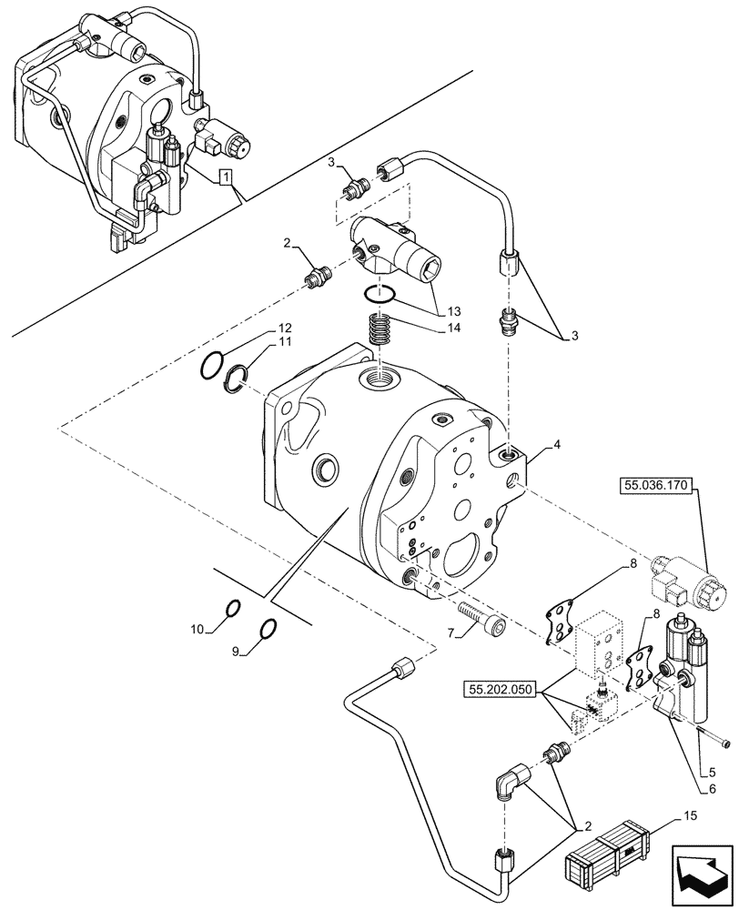 Схема запчастей Case 590SN - (35.106.360) - VARIABLE DISPLACEMENT HYDRAULIC PUMP (W/ POWER LIFT, W/ DUAL BATTERIES), COMPONENTS (35) - HYDRAULIC SYSTEMS