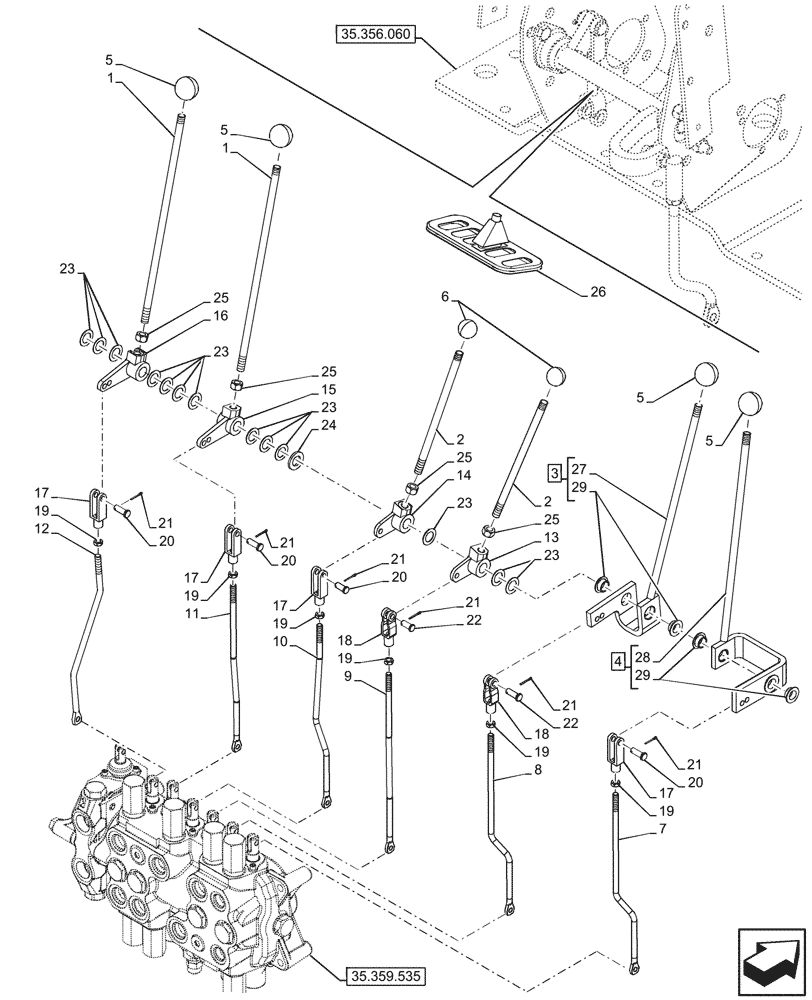 Схема запчастей Case 580N - (35.356.050) - BACKHOE CONTROL VALVE, 7-SPOOL, MECHANICAL CONTROL, EXTANDABLE DIPPER, FOOT SWING, W/O 2 LEVER CONTROLS, W/O DOUBLE AUXILIARY, MOUNTING PARTS (35) - HYDRAULIC SYSTEMS