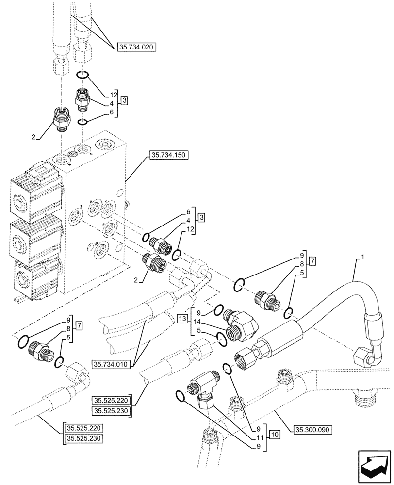 Схема запчастей Case 580SN WT - (35.734.170) - DOUBLE, QUICK COUPLER, VALVE, HYDR LINES (35) - HYDRAULIC SYSTEMS