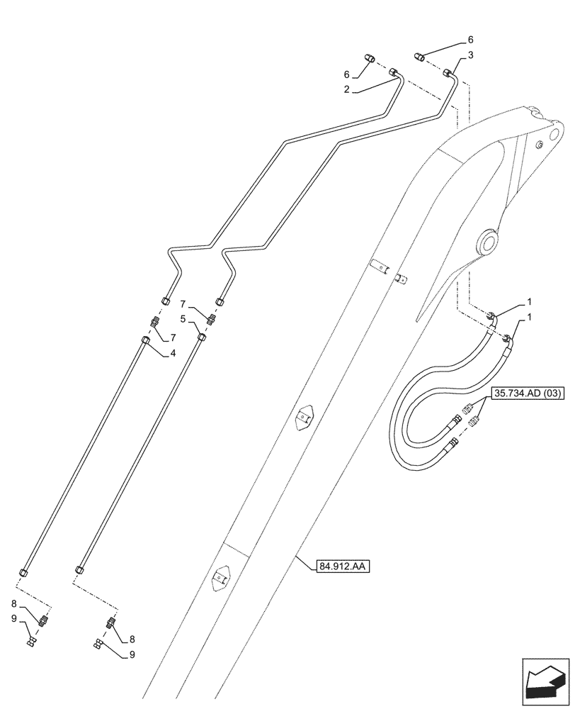 Схема запчастей Case CX210D LC LR - (35.734.AH[02]) - VAR - 781128 - QUICK COUPLER, HYDRAULIC LINE, ARM (35) - HYDRAULIC SYSTEMS