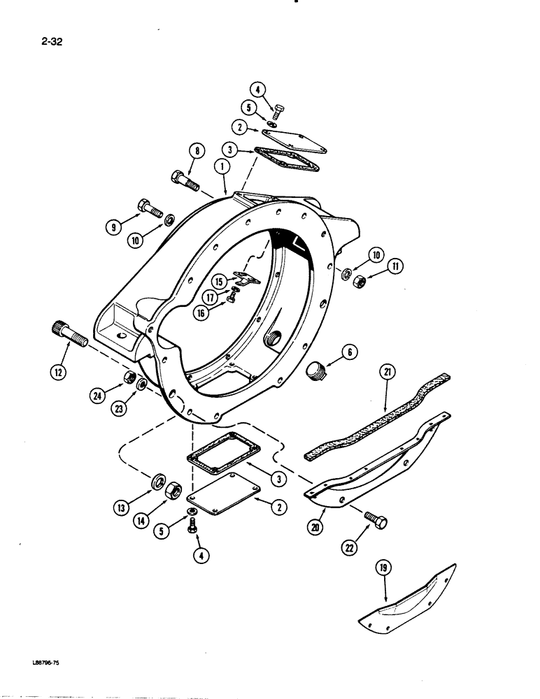 Схема запчастей Case 1455B - (2-32) - FLYWHEEL HOUSING, 504BDT DIESEL ENGINE (02) - ENGINE