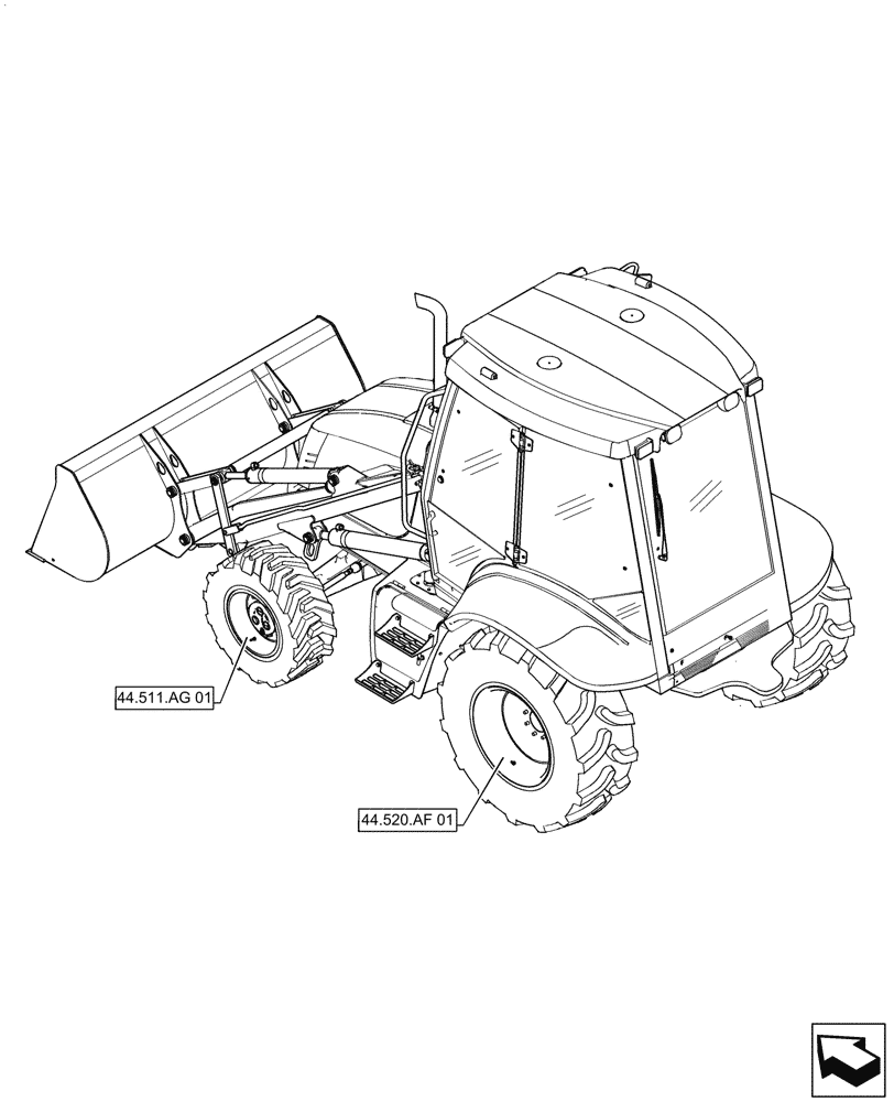 Схема запчастей Case 570N EP - (44.000.00) - SECTION INDEX - WHEELS, 4WD (44) - WHEELS