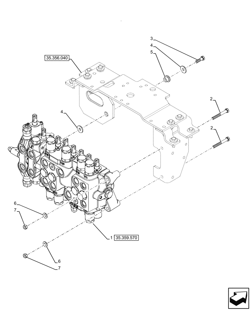 Схема запчастей Case 580N - (35.359.565) - 8-SPOOL, BACKHOE CONTROL VALVE, EXTANDABLE DIPPER, FOOT SWING, W/O 2 LEVER CONTROLS, W/ DOUBLE AUXILIARY HYDRAULIC, MOUNTING PARTS (35) - HYDRAULIC SYSTEMS