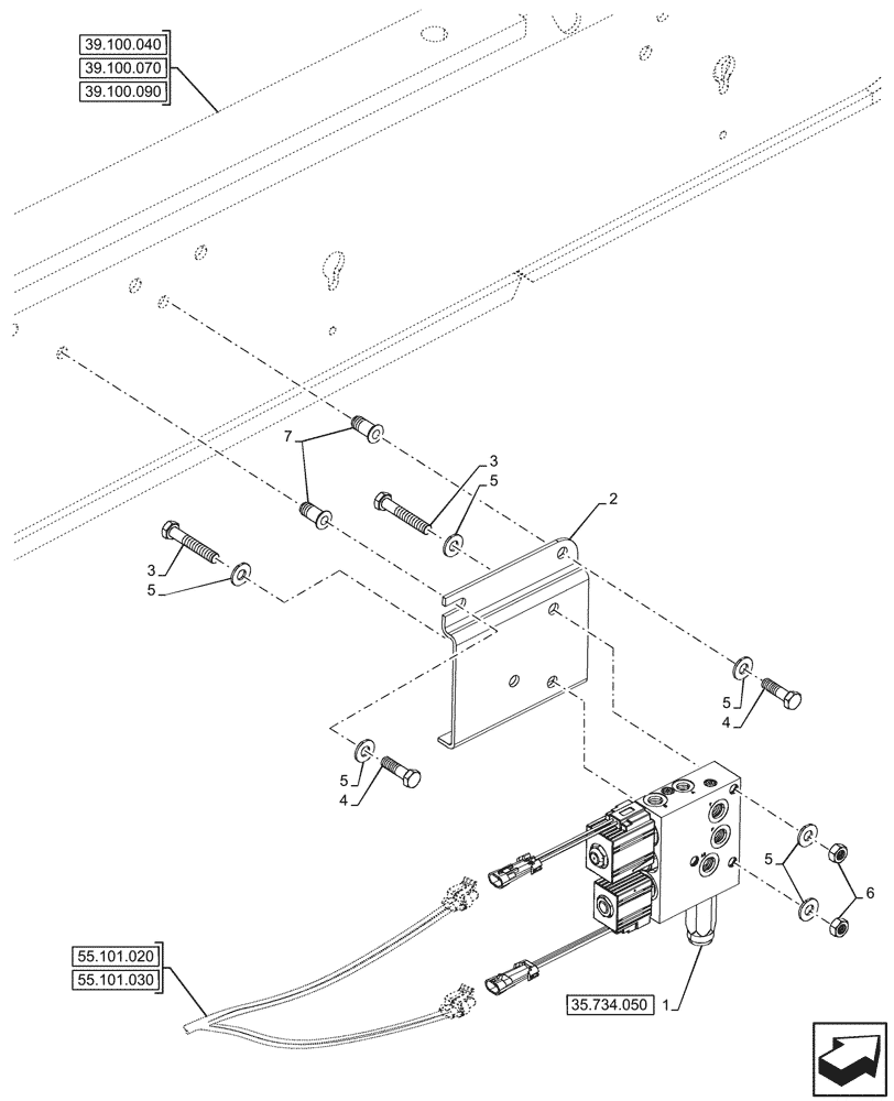 Схема запчастей Case 590SN - (35.734.040) - QUICK COUPLER, VALVE (35) - HYDRAULIC SYSTEMS