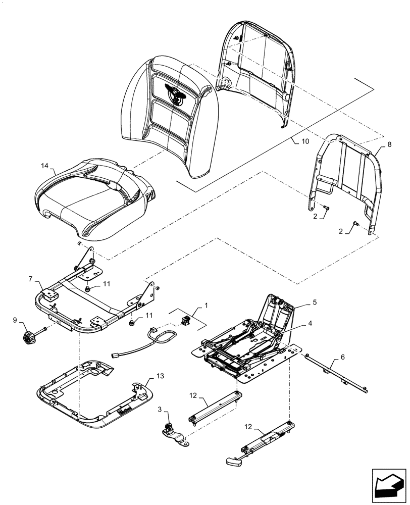 Схема запчастей Case SV340 - (90.120.020[02]) - SUSPENSION SEAT, COMPONENTS (90) - PLATFORM, CAB, BODYWORK AND DECALS