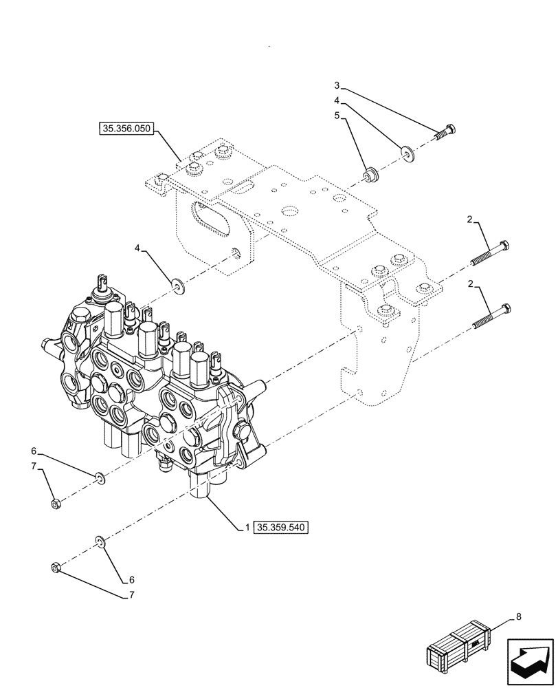 Схема запчастей Case 580N - (35.359.535) - 7-SPOOL, BACKHOE CONTROL VALVE, EXTANDABLE DIPPER, FOOT SWING, W/O 2 LEVER CONTROLS, W/O DOBLE AUXILIARY HYDRAULIC, MOUNTING PARTS (35) - HYDRAULIC SYSTEMS