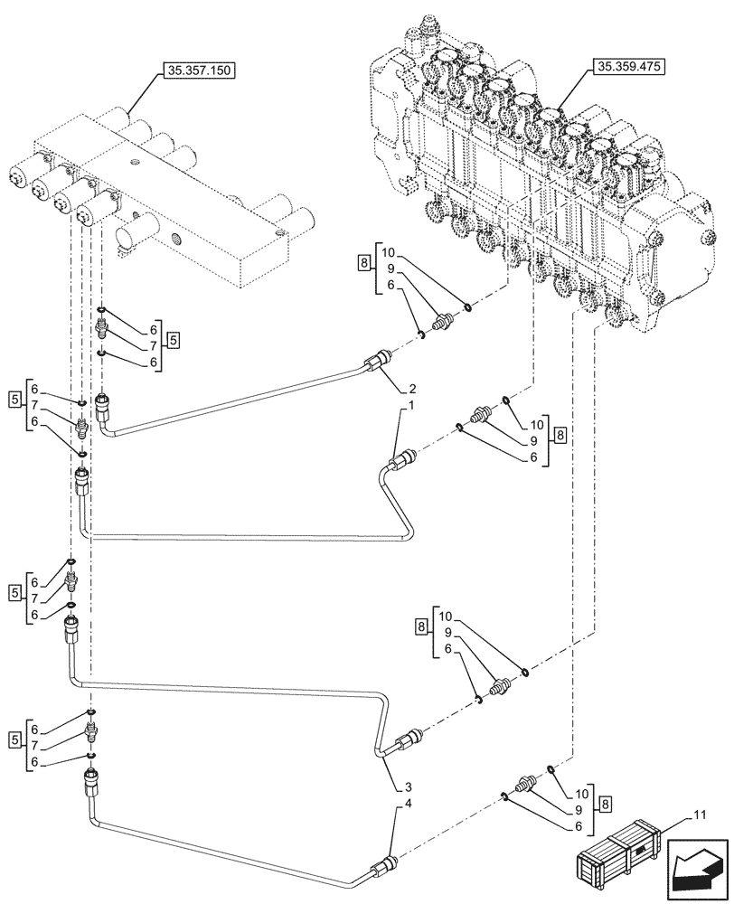 Схема запчастей Case 580N - (35.357.180) - 8-SPOOL, PRESSURE CONTROL VALVE, LINE, EXTANDABLE DIPPER, W/ PILOT CONTROLS, W/ DOUBLE AUXILIARY HYDRAULIC (35) - HYDRAULIC SYSTEMS