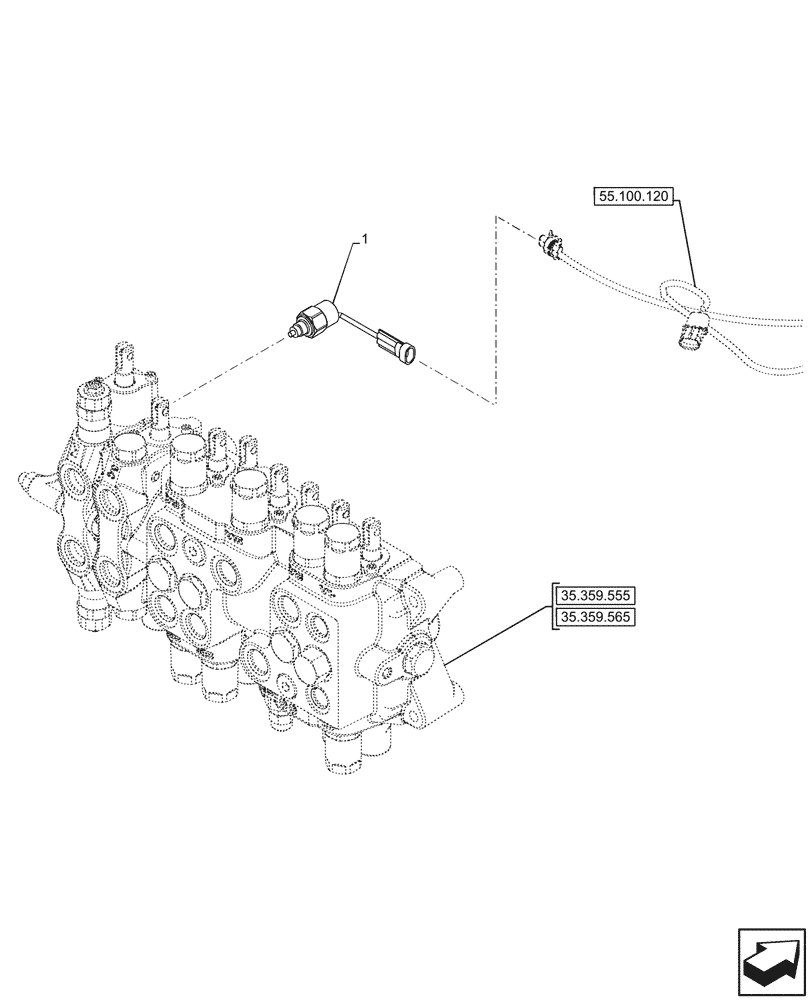 Схема запчастей Case 580N - (55.425.060) - 8-SPOOL, AUXILIARY CONTROL VALVE, SENSOR (55) - ELECTRICAL SYSTEMS