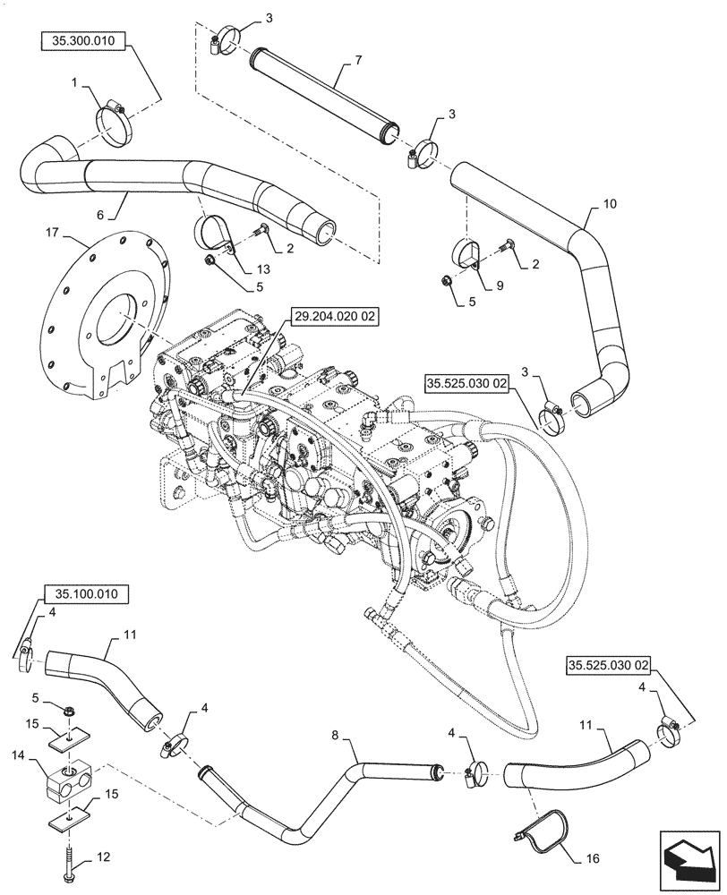 Схема запчастей Case SR270 - (29.204.030[02]) - HYDROSTATIC PUMP, SUPPLY LINES, ELECTRO-HYDRAULIC CONTROLS, W/ EHF (29) - HYDROSTATIC DRIVE