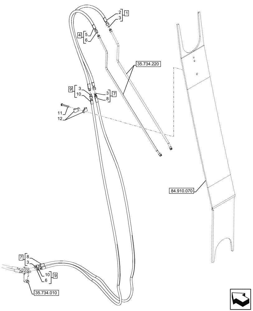 Схема запчастей Case 590SN - (35.734.230) - STANDARD DIPPER, HYDRAULIC COUPLER, LINE (35) - HYDRAULIC SYSTEMS