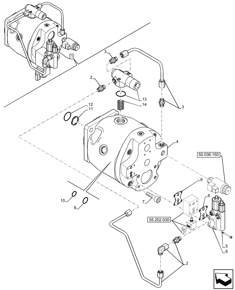 Схема запчастей Case 580SN - (35.106.320) - VARIABLE DISPLACEMENT HYDRAULIC PUMP (W/O POWER LIFT, W/ DUAL BATTERIES), COMPONENTS (35) - HYDRAULIC SYSTEMS