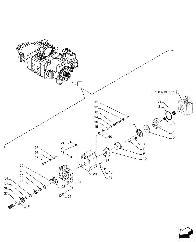 Схема запчастей Case CX210D NLC - (35.106.AD[07]) - VAR - 461863, 461864 - VARIABLE DELIVERY HYDRAULIC PUMP, CLAMSHELL BUCKET, ROTATION, W/ ELECTRICAL PROPORTIONAL CONTROL, COMPONENTS (35) - HYDRAULIC SYSTEMS