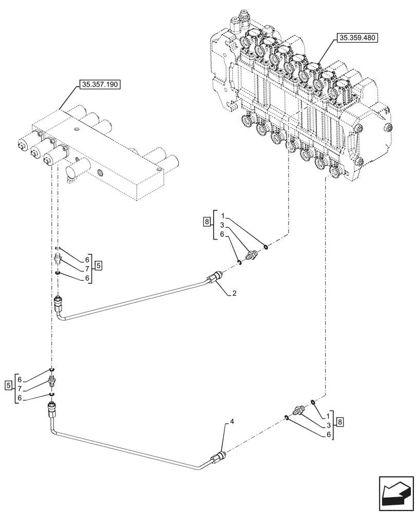 Схема запчастей Case 580N - (35.357.220) - 7-SPOOL, PRESSURE CONTROL VALVE, LINE, EXTANDABLE DIPPER, W/ PILOT CONTROLS (35) - HYDRAULIC SYSTEMS