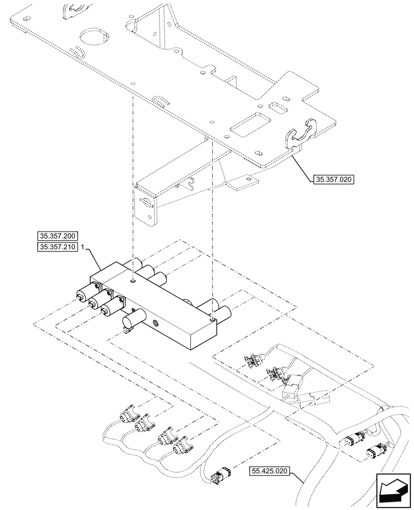 Схема запчастей Case 590SN - (35.357.190) - 7-SPOOL, PRESSURE CONTROL VALVE, W/ PILOT CONTROLS, MOUNTING PARTS (35) - HYDRAULIC SYSTEMS