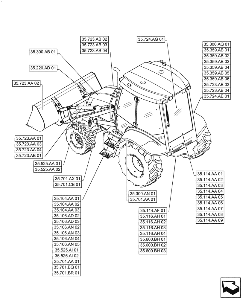 Схема запчастей Case 570N EP - (35.000.00) - SECTION INDEX - HYDRAULIC SYSTEMS, 2WD (35) - HYDRAULIC SYSTEMS